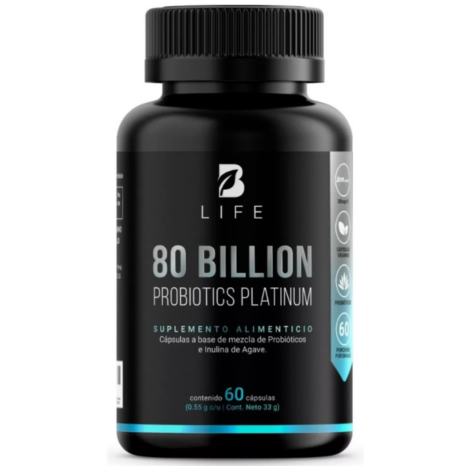 80 Billones De Probiótics Platinum 60 Cápsulas Con 11 Cepas B Life